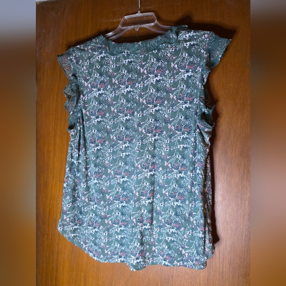 Lucky Brand Green Floral Ruffle Sleeve Blouse Size XL - Picture 3 of 3